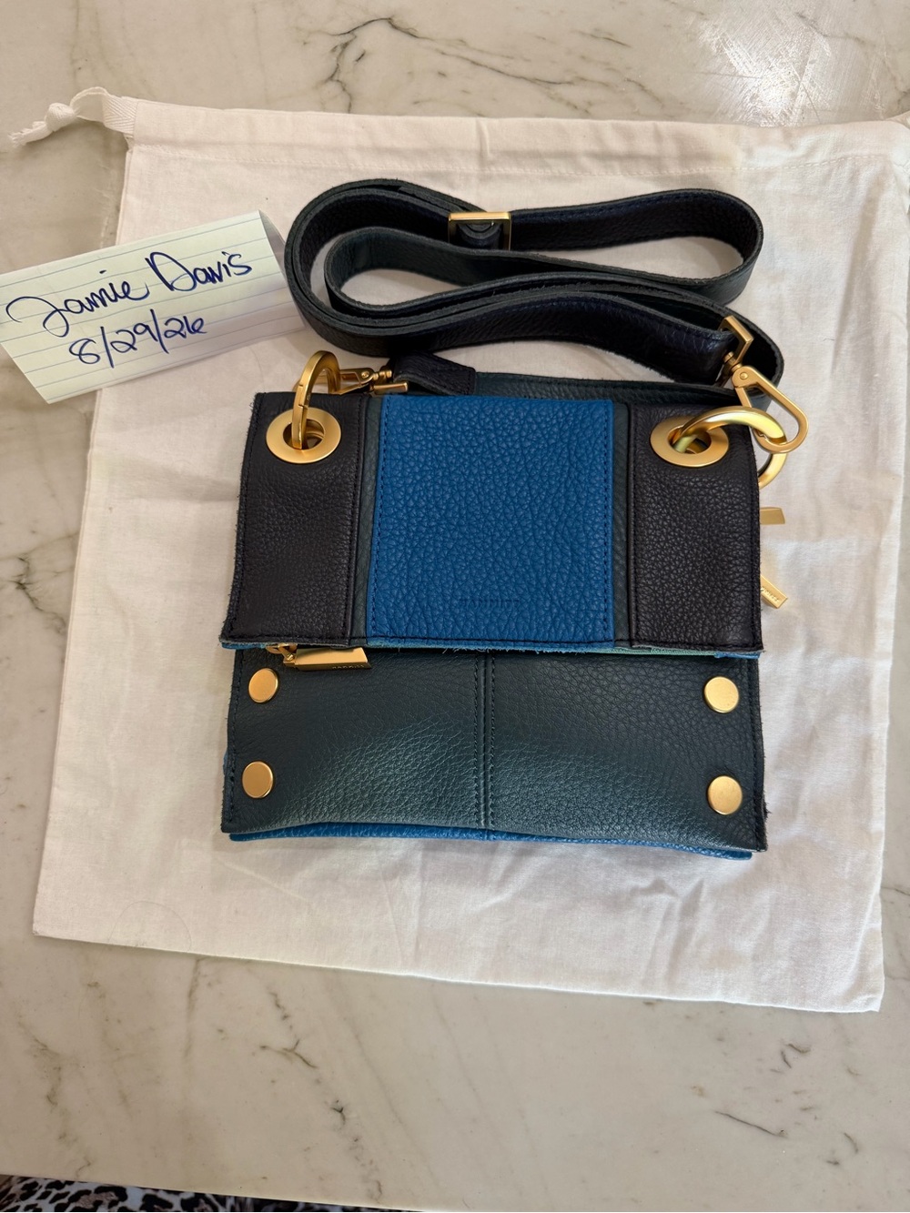 Hammitt Montana Small Toluca Blue Leather Crossbody Bag brushed Gold hardware